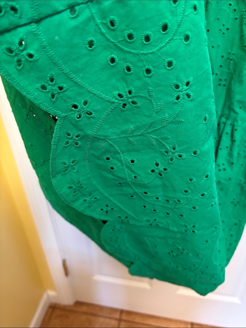 NWT Maggy London Green Eyelet V-Neck Ruffle Midi Dress - Picture 15 of 16